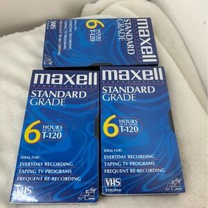 Maxell‎ Video Cassette VHS T-120 6HRS Tapes NWT 3PC Bundle